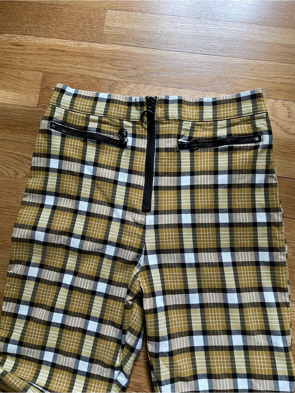 Urban Outfitters Mustard Plaid Cropped Pants with Black Zippers